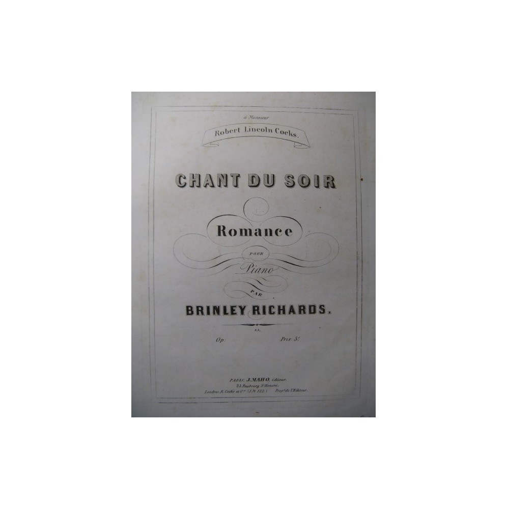 RICHARDS Brinley Chant du Soir Piano 1862