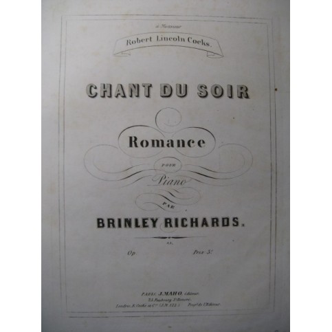 RICHARDS Brinley Chant du Soir Piano 1862