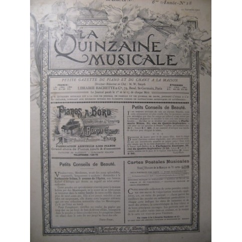 La Quinzaine Musicale 6e Année No 18 Piano 1900
