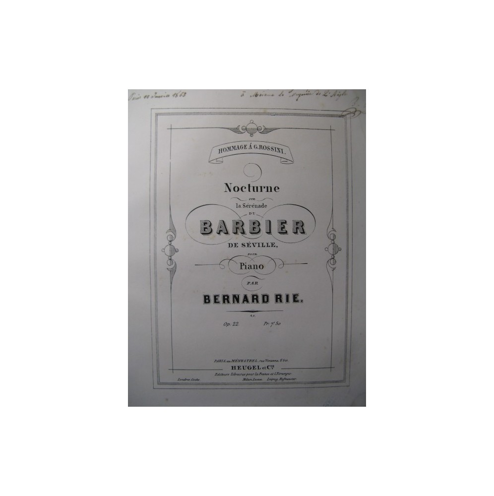 RIE Bernard Nocturne Barbier de Séville Dédicace Piano 1862