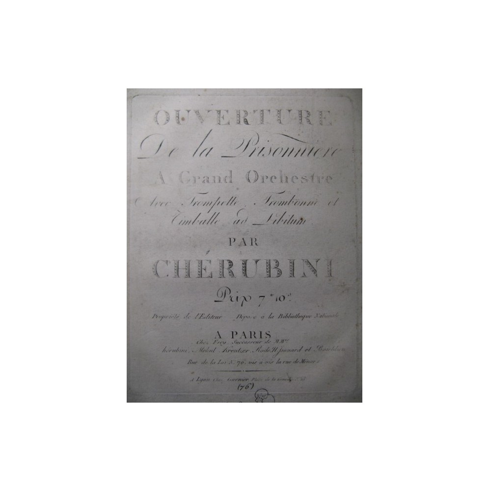 CHÉRUBINI Luigi La Prisonnière Ouverture Orchestre ca1800