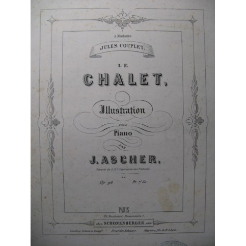 ASCHER Joseph Le Chalet Piano XIXe