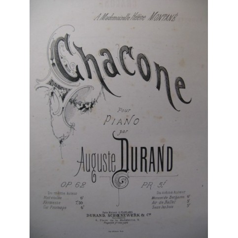 DURAND Auguste Chacone Piano ca1870