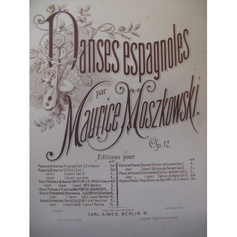MOSZKOWSKI Maurice Danse Espagnole No 1 2 Pianos 4 mains XIXe
