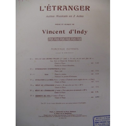 D'INDY Vincent Serment de Vita Chant Piano