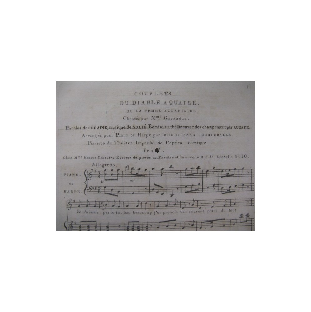 SOLIÉ La Femme Acariâtre Chant Piano ou Harpe ca1810
