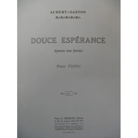 AUBERT Gaston Douce Espérance Pousthomis Piano 1914