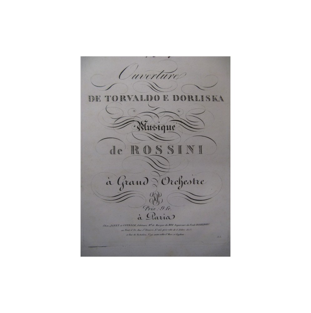 ROSSINI G. Torvaldo e Dorliska Ouverture Orchestre ca1830