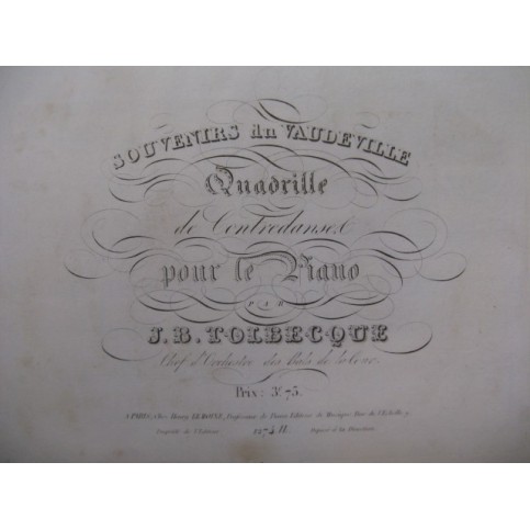 TOLBECQUE J. B. Souvenirs du Vaudeville Piano ca1830