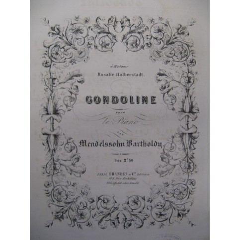 MENDELSSOHN Gondoline Piano ca1850