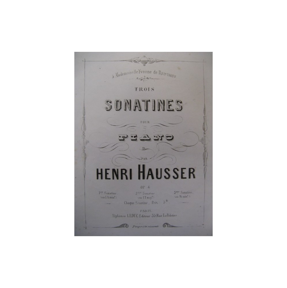 HAUSSER Henri Sonatine No 3 Piano 1872