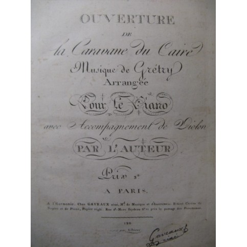 GRÉTRY La Caravane du Caire Ouverture Piano ca1795
