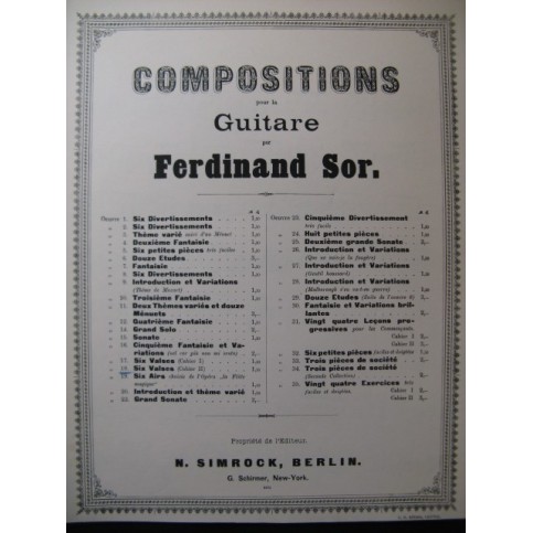 SOR Ferdinand Six Valses op. 18 Guitare