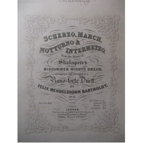 MENDELSSOHN Intermezzo Skakspere Piano 4 mains ca1850
