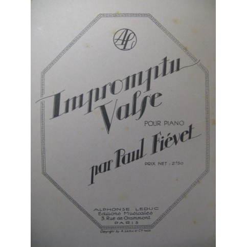 FIÉVET Paul Impromptu Valse Piano 1922