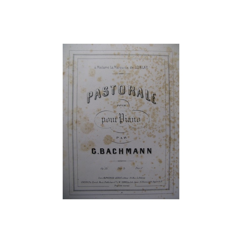 BACHMANN Georges Pastorale Piano 1869