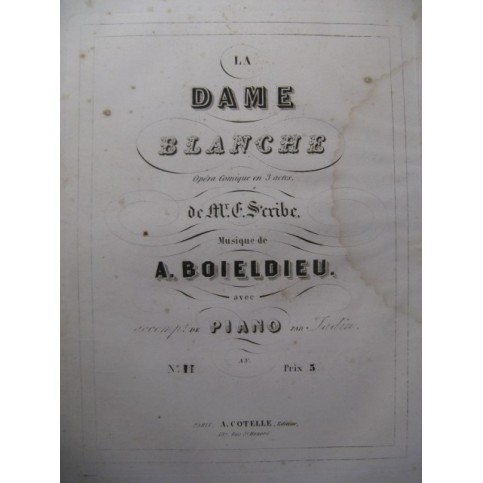 BOIELDIEU Adrien La Dame Blanche No 11 Chant Piano ca1840