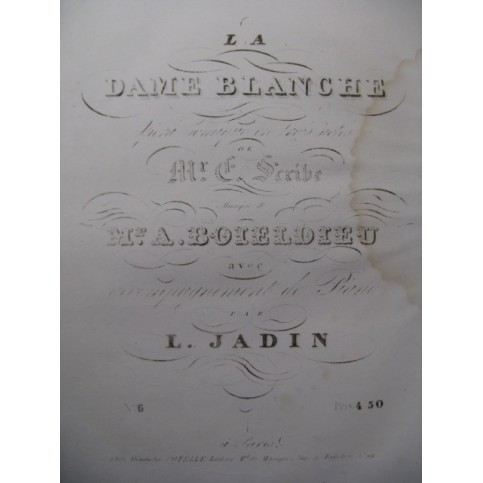 BOIELDIEU Adrien La Dame Blanche No 6 Chant Piano ca1840