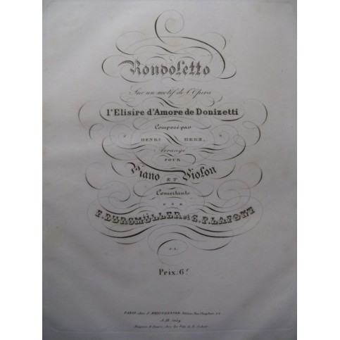 HERZ Henri Rondoletto Elisire d'Amore Donizetti Violon Piano ca1839