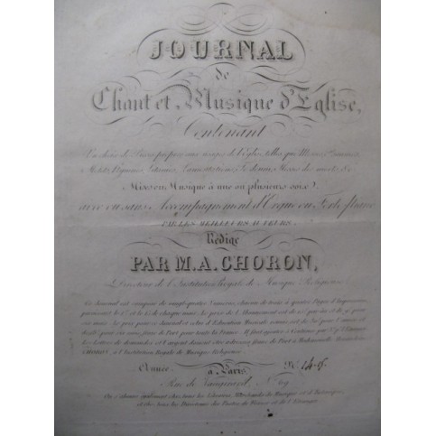 CHORON A. S. Beatus Vir Chant Basse Continue 1827
