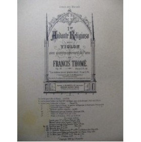 THOMÉ Francis Andante Religioso Violon Piano 1899