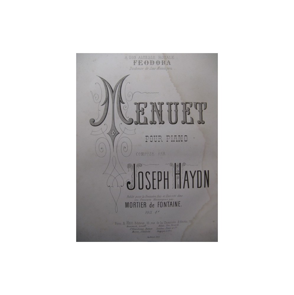 HAYDN Joseph Menuet Piano 1867