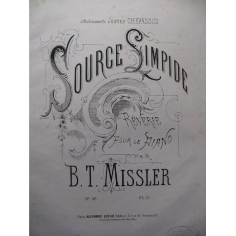 MISSLER B. T. Source Limpide Piano 1880