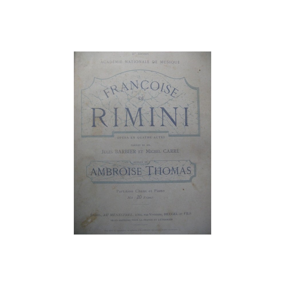 THOMAS Ambroise Françoise de Rimini Opera 1882