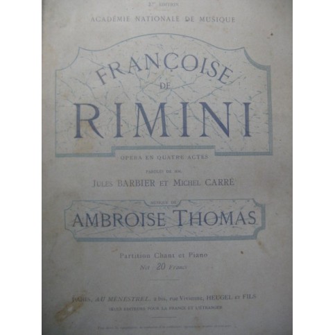 THOMAS Ambroise Françoise de Rimini Opera 1882