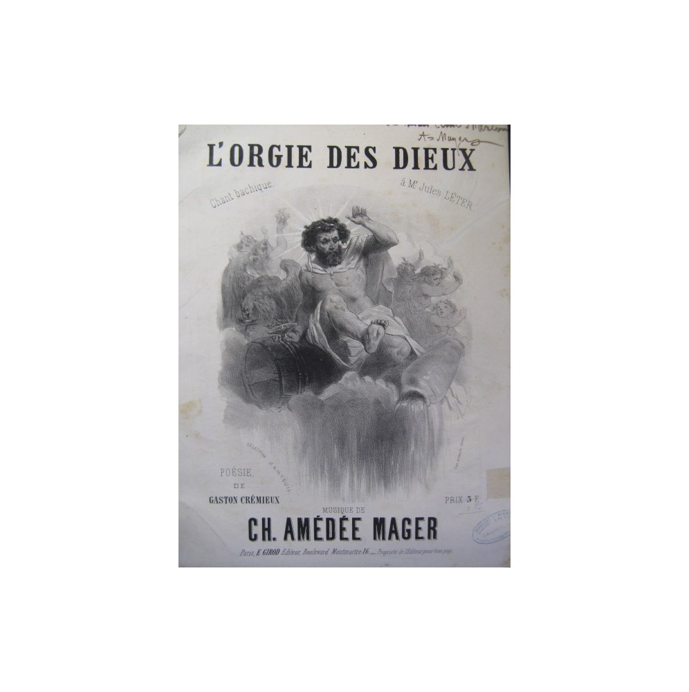MAGER Charles Amédée L'Orgie des Dieux Nanteuil Chant Piano ca1865