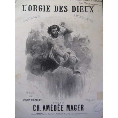 MAGER Charles Amédée L'Orgie des Dieux Nanteuil Chant Piano ca1865