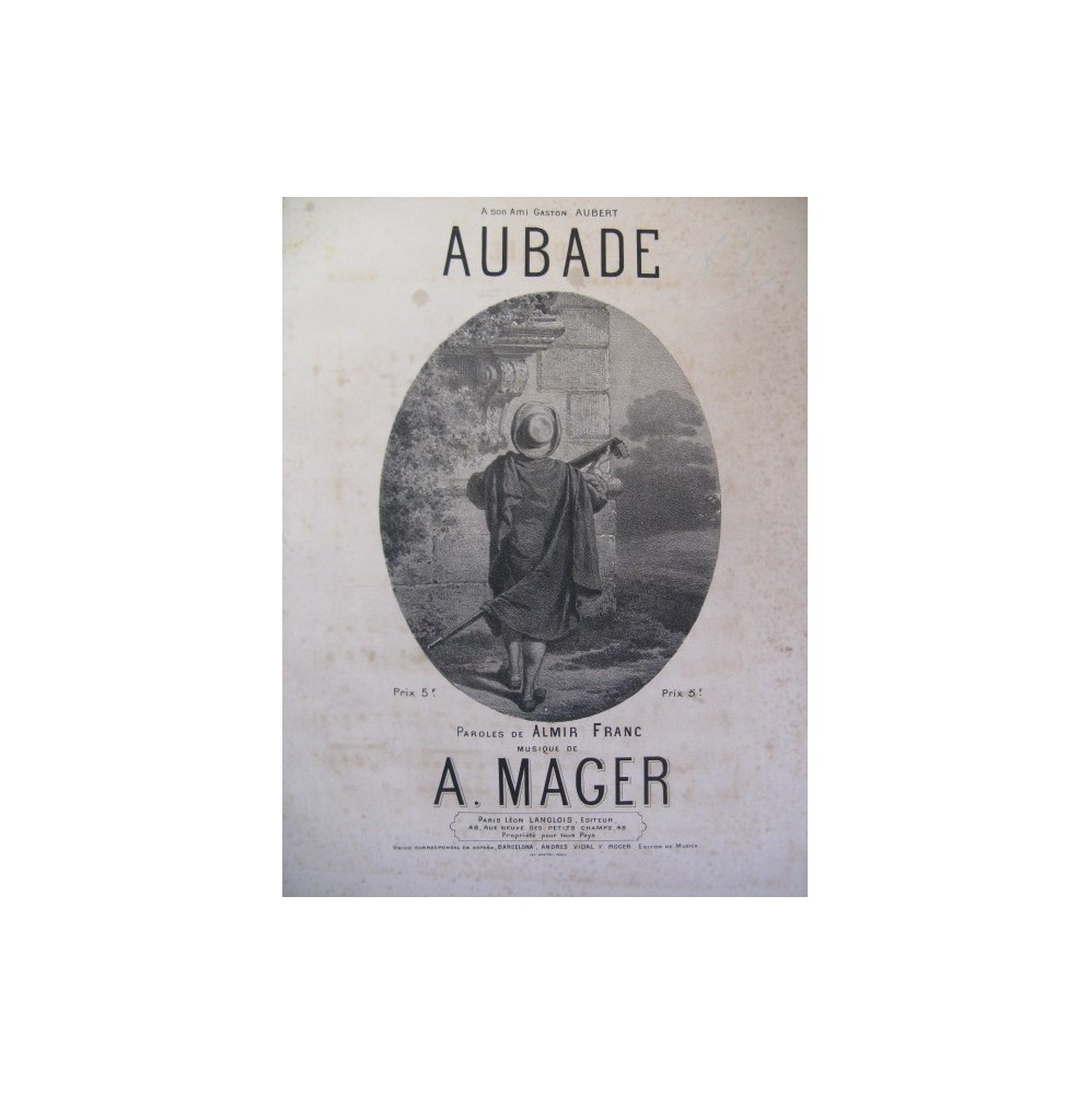 MAGER Charles Amédée Aubade Chant Piano 1870