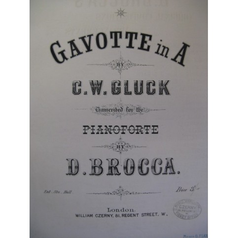 GLUCK C. W. Gavotte in A Piano XIXe
