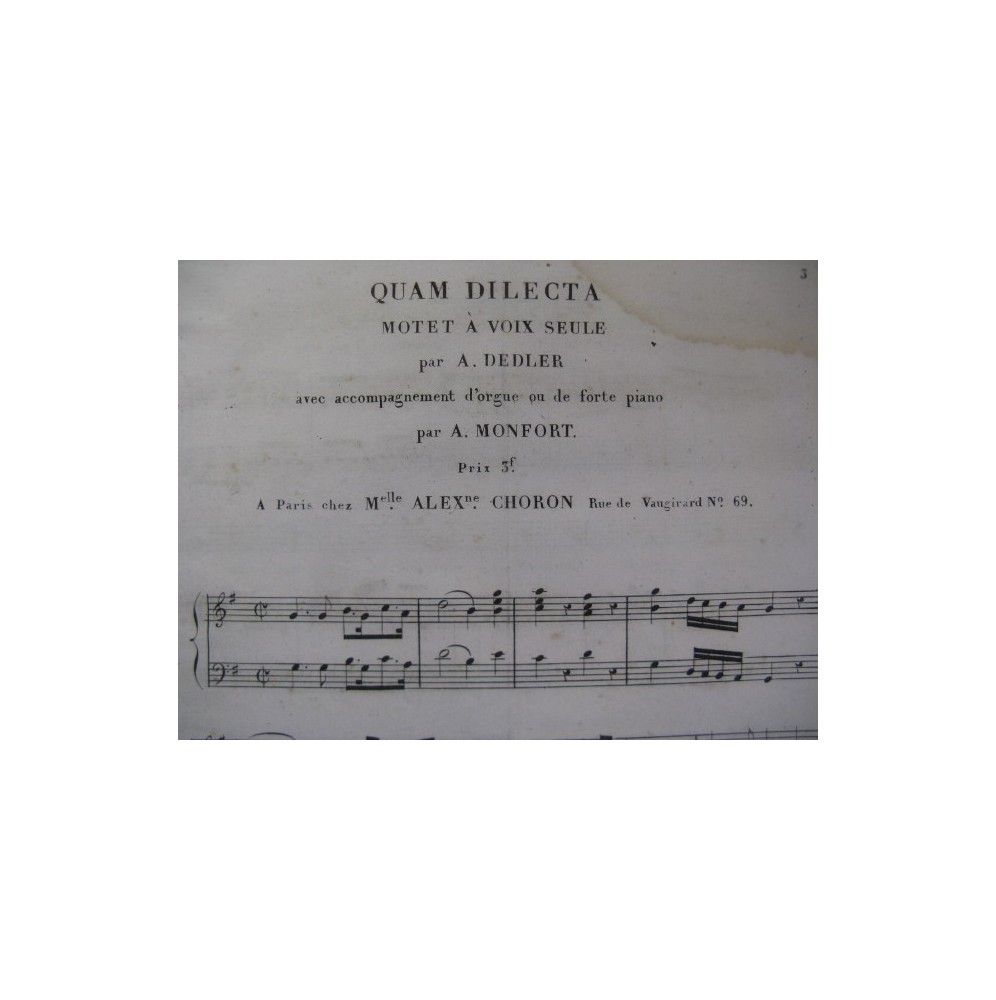 DEDLER A. Quam Dilecta Chant Orgue ou Piano ca1820