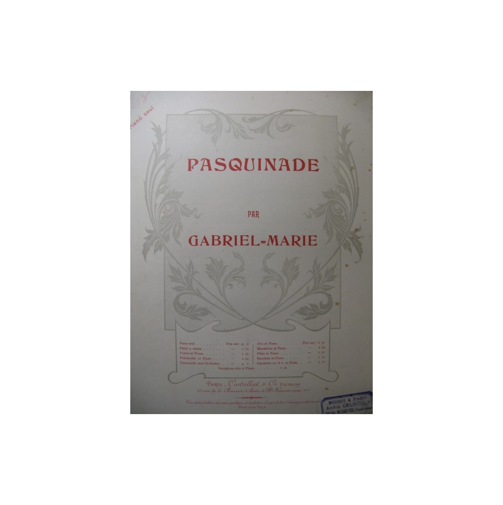 GABRIEL MARIE Pasquinade pour Piano 1895