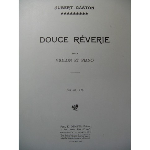 AUBERT Gaston Douce Rêverie Piano Violon 1914