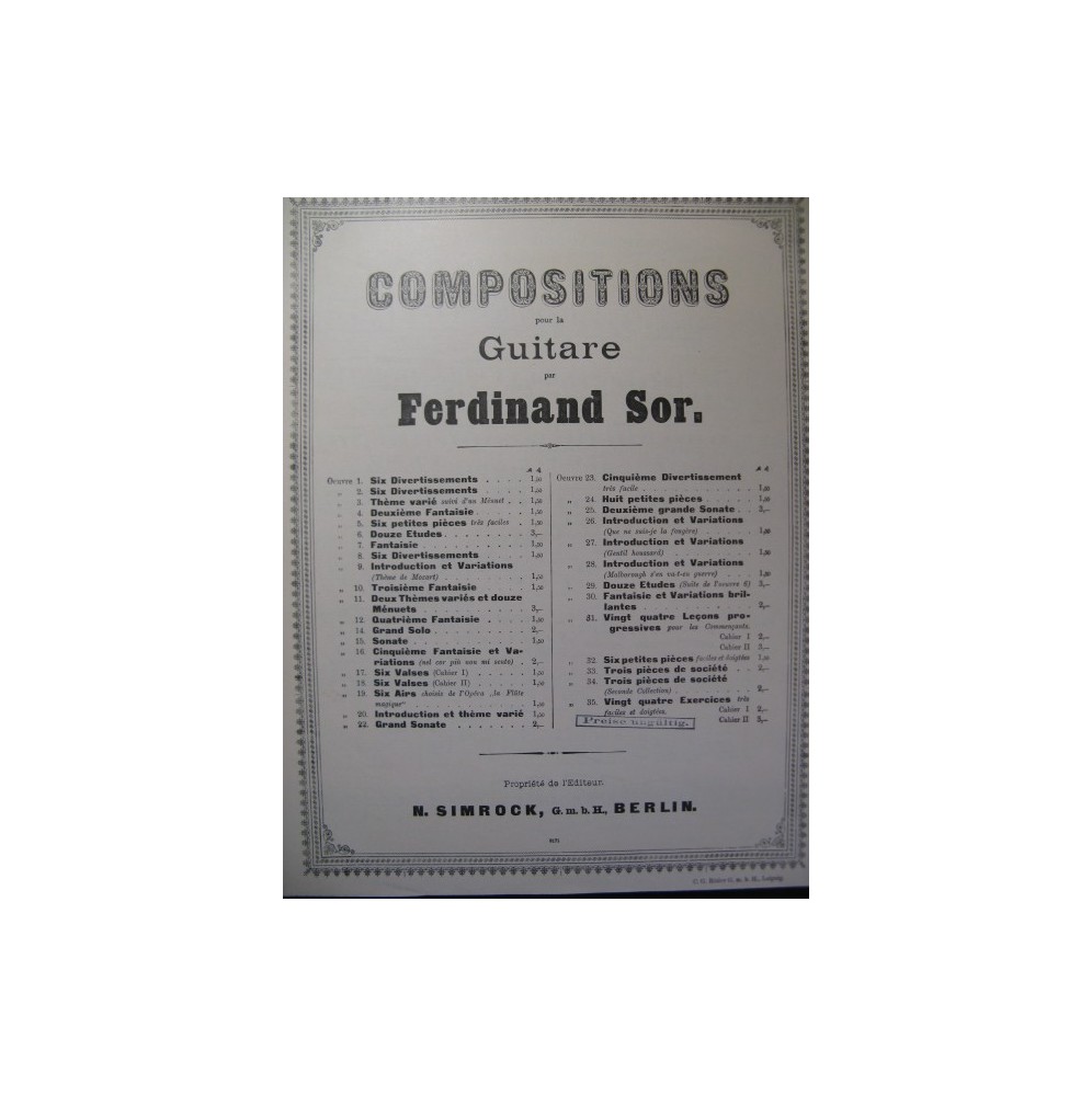 SOR Ferdinand Grande Sonate No 2 op. 25 Guitare