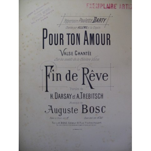 BOSC Auguste Pour ton Amour Chant Piano