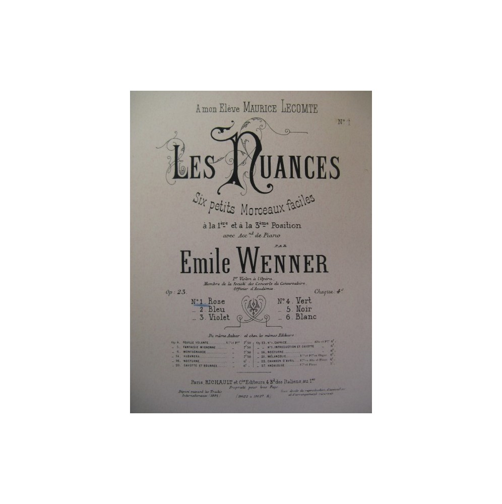 WENNER Emile Rose Violon Piano 1895