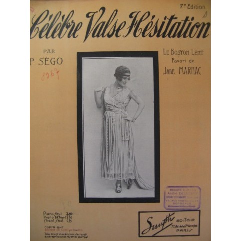 SEGO Paul Célèbre Valse Hésitation Piano 1920