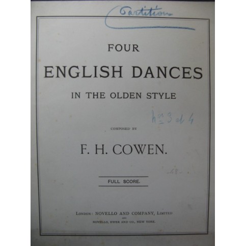 COWEN Frederic Hymen Four English Dances Orchestre 1901