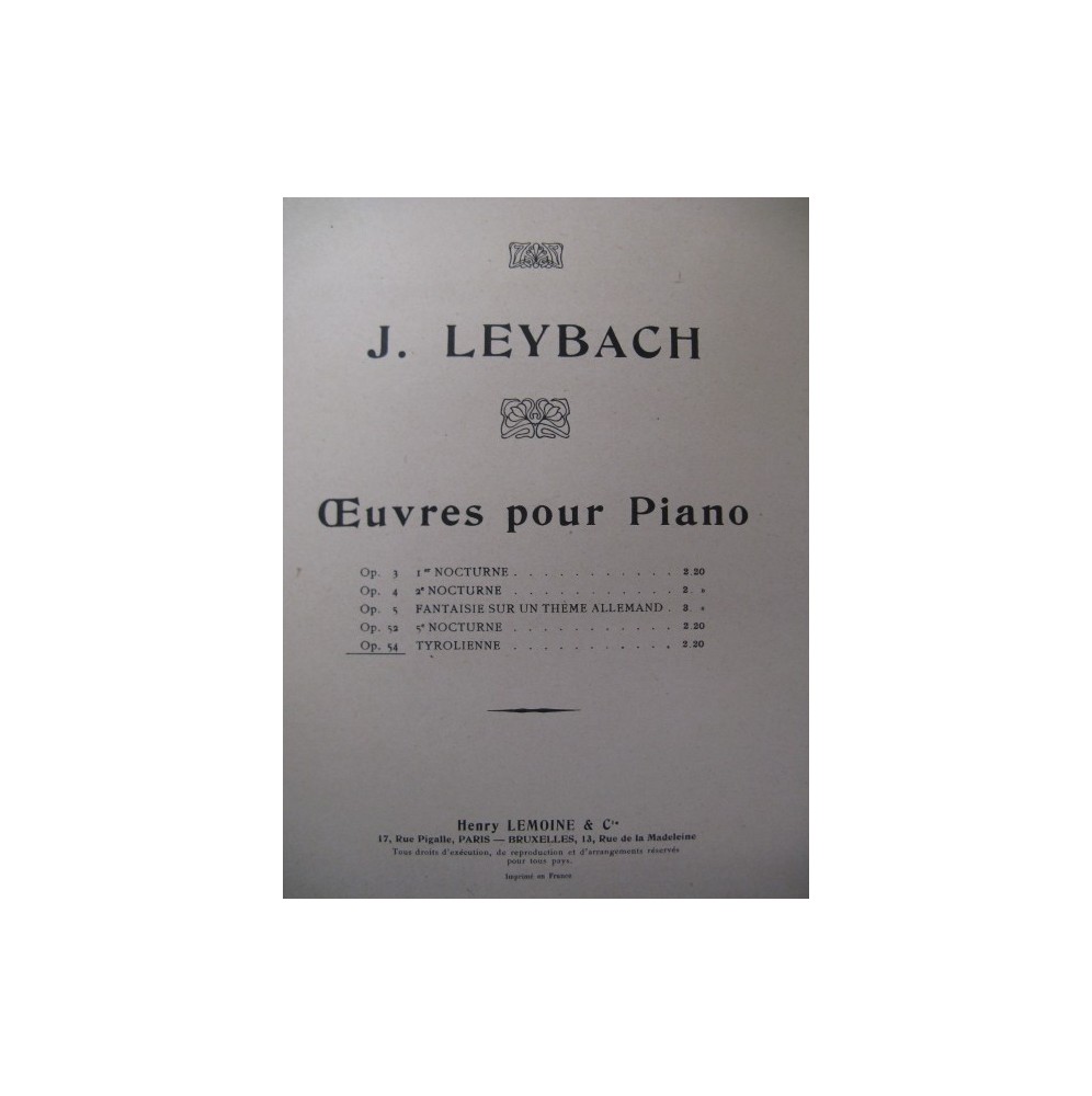 LEYBACH J. Tyrolienne op 54 Piano
