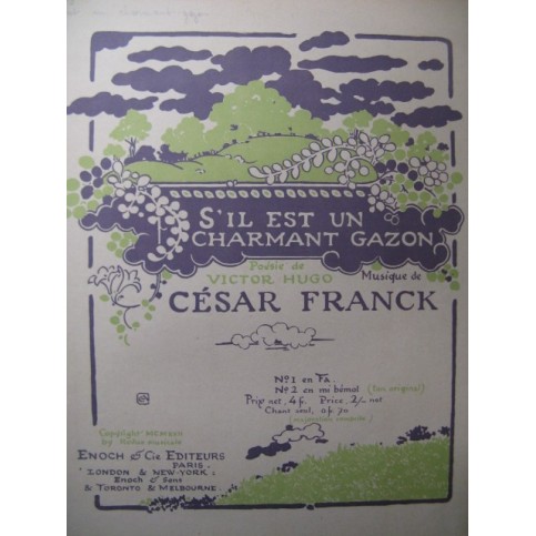 FRANCK César S'il est un Charmant Gazon Chant Piano 1922