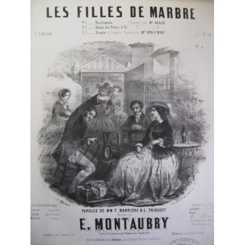 MONTAUBRY E. Les Filles de Marbre Chant Piano ca1840