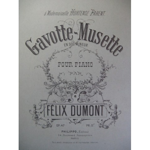 DUMONT Félix Gavotte Musette Piano XIXe
