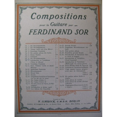 SOR Ferdinand Six Divertissements op. 8 Guitare
