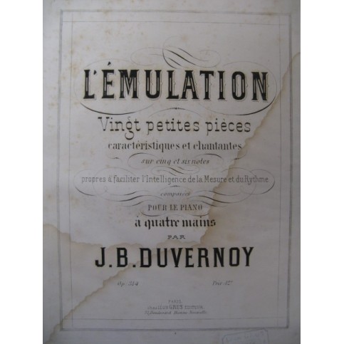 DUVERNOY Jean Baptiste L'émulation-20 Pièces Piano 4 mains ca1870