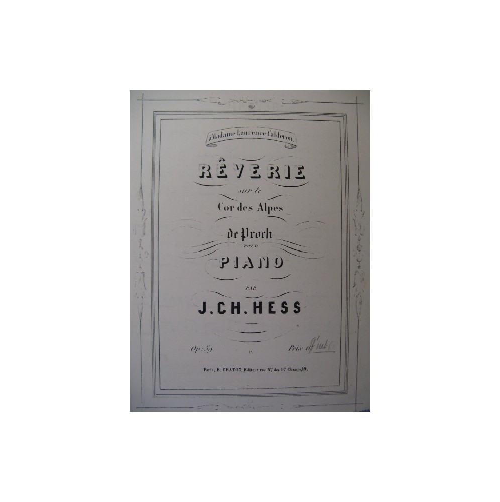 HESS J. Ch. Le Cor des Alpes de Proch Piano XIXe
