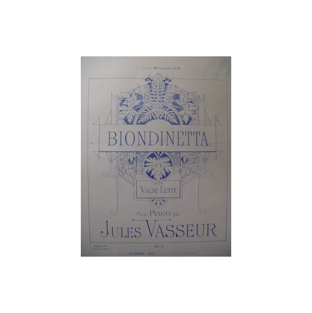 VASSEUR Jules Biondinetta Piano 1897