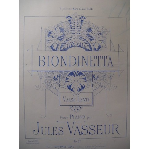 VASSEUR Jules Biondinetta Piano 1897